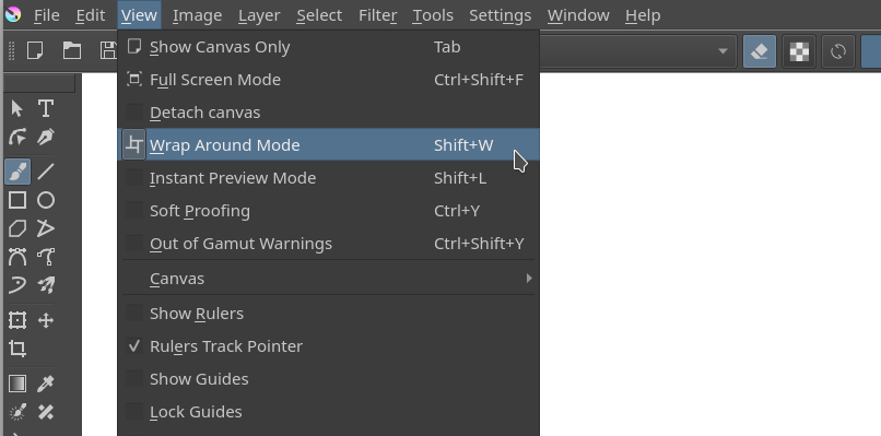 Wrap Around Mode menu in Krita