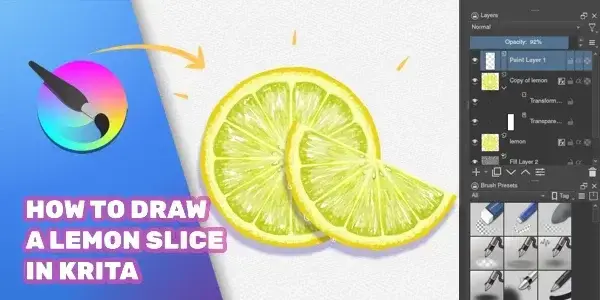 How to Draw a lemon slice - Krita digital painting tutorial - Easy step by step for beginners-thumb