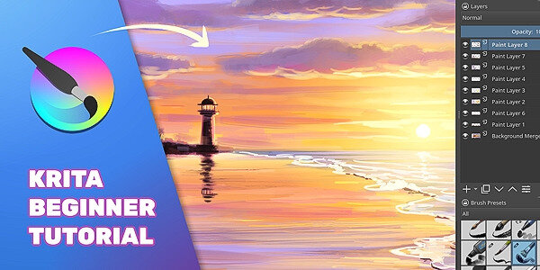 How to draw a sunset painting - Easy step by step Krita  tutorial-thumb