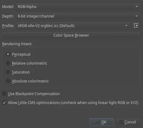 screenshot showing the image color conversion dialog